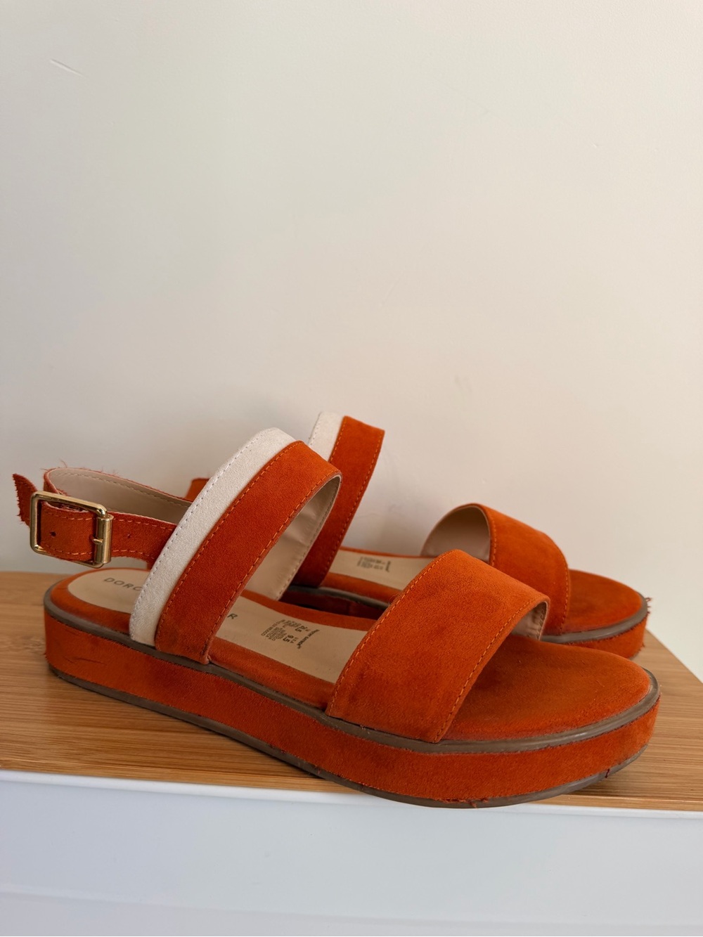 Women's Orange Suede Platform Sandals with Contrast Ankle Strap